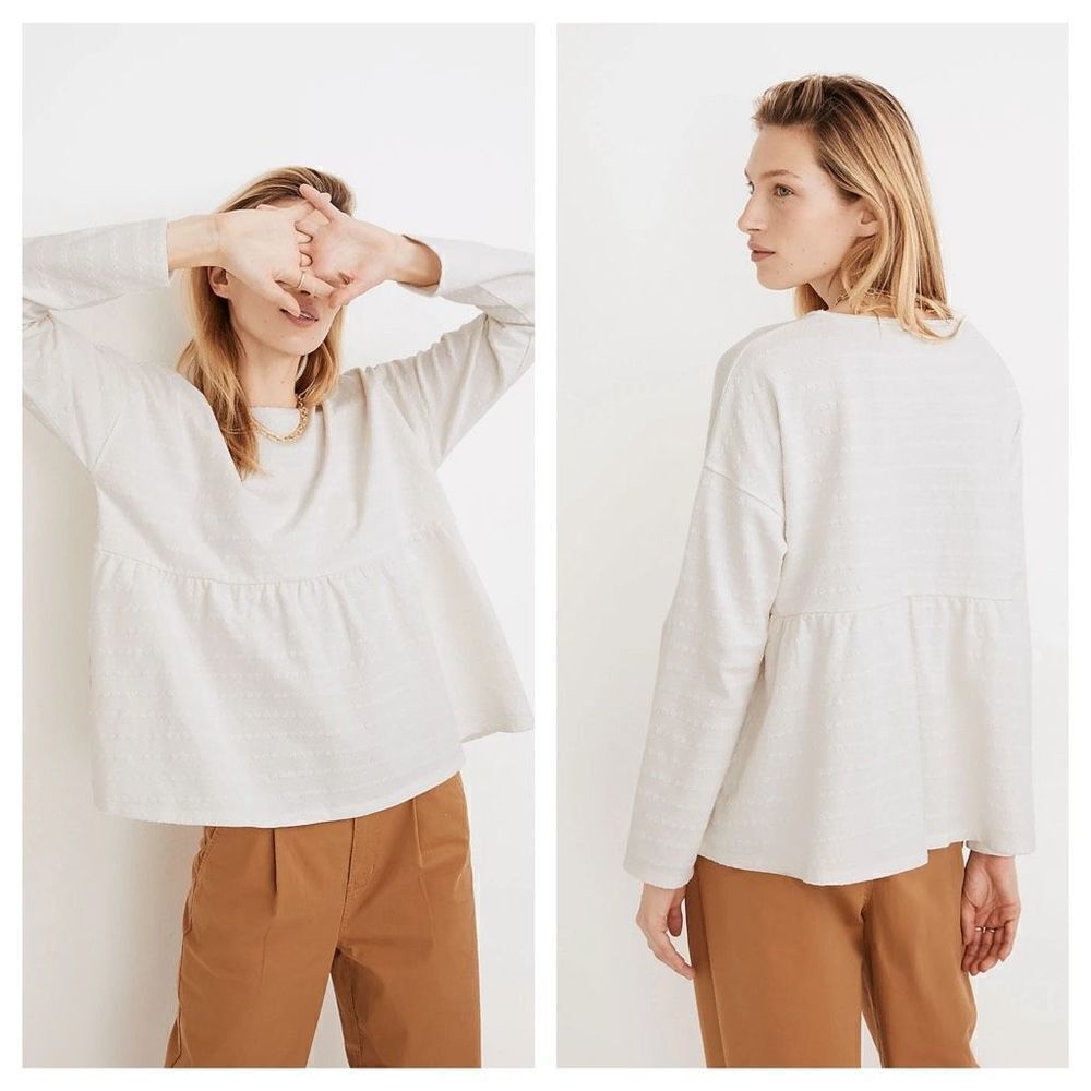 Madewell Jacquard Babydoll Top‎ Sz Small off white ivory